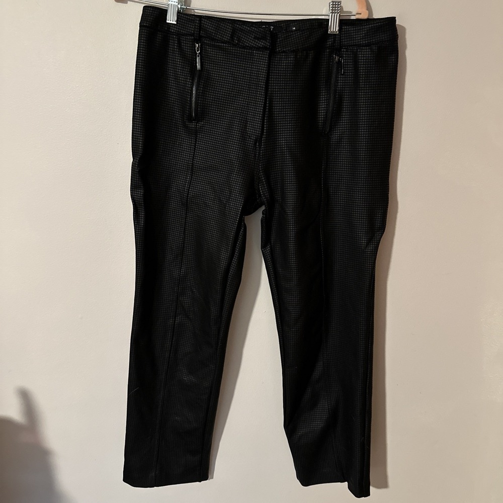 Insight Pants Shiny Black Women's Size 14 Stretchy Ankle Length Zip Up Button